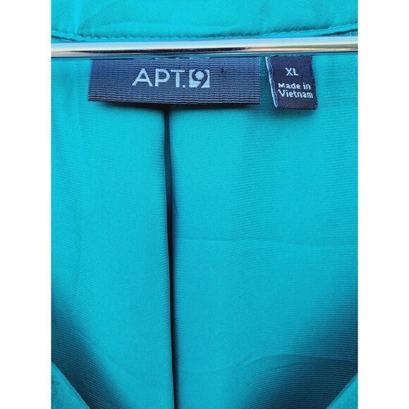 Apt 9 Embellished Blouse Silky Emerald Green V-Neck studded Top Womens XL - Picture 5 of 6